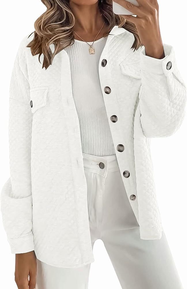 ZESICA Women's Casual Long Sleeve Button Down Loose Lightweight Shacket Shirt Jacket Coat Outerwear  | Amazon (US)