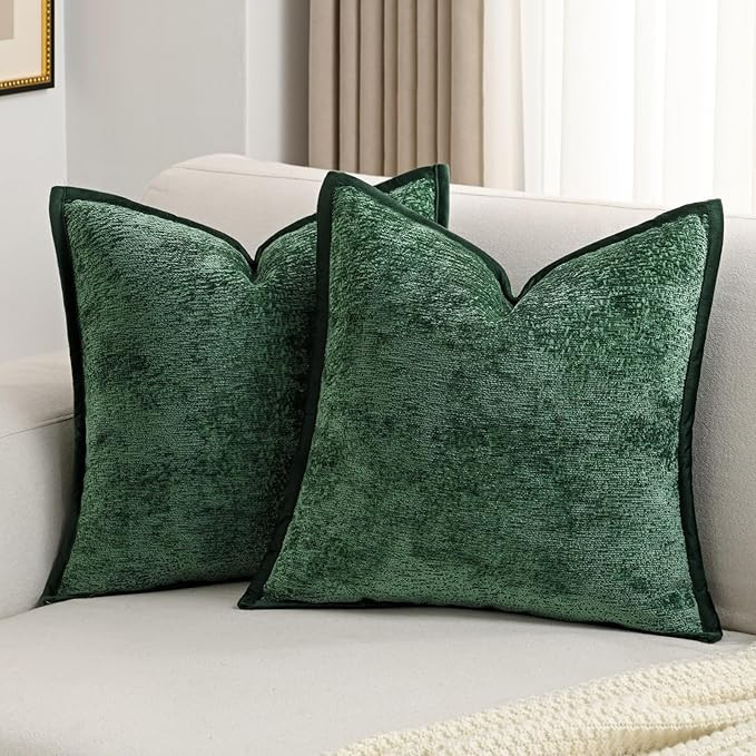 FUTEI Christmas Dark Green Chenille Throw Pillow Covers 18x18 Inch Set of 2,Soft Cozy Bound Edge ... | Amazon (US)