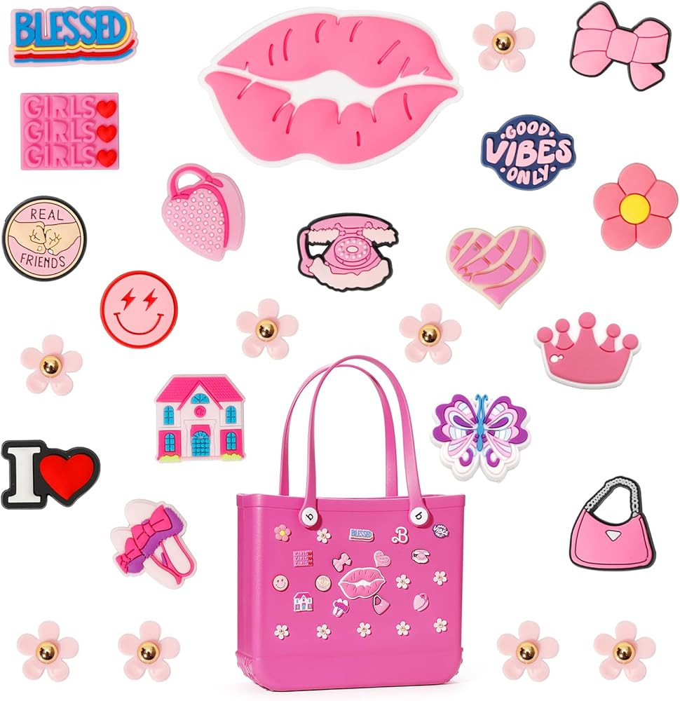 25Pcs Rubber Bow Charms for Beach Bags, Cute Bow Accessories with Acrylic Flowers, Pearls for Tot... | Amazon (US)