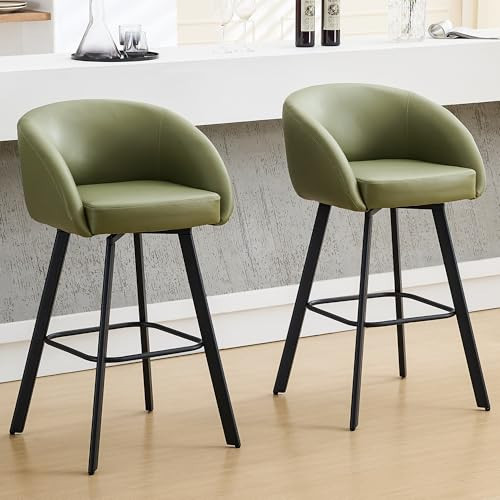 FIRAVOE Bar Stools Set of 2, 30" Swivel Bar Height Bar Stools with Back and Arms, Faux Leather Kitchen Barstools Bar Height for Kitchen Island (2PCS Avocado Green, 30 Inch) | Amazon (US)