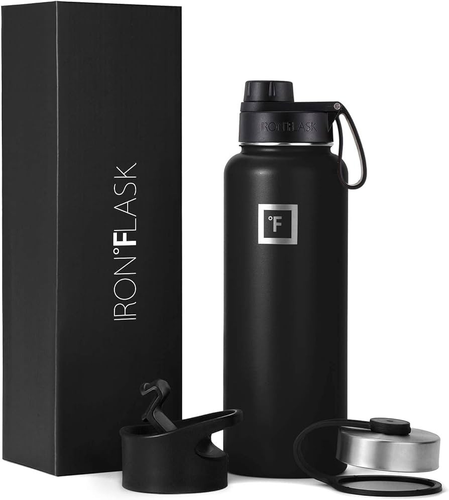IRON °FLASK Sports Water Bottle - 40 Oz 3 Lids (Wide Spout Lid), Leak Proof - Stainless Steel Gy... | Amazon (US)