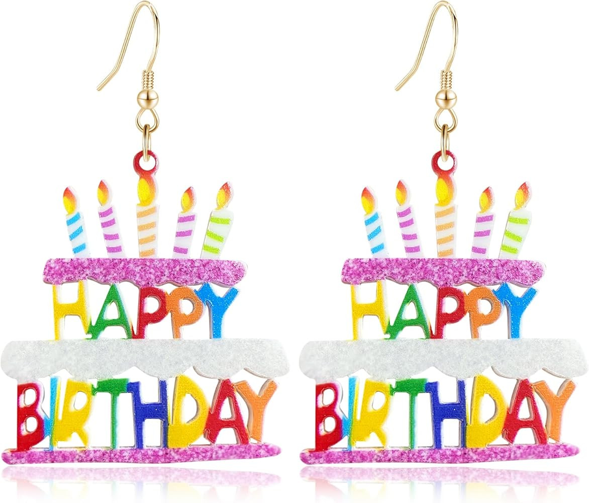 Bohemian Funny Acrylic Colorful Birthday Cake Dangle Drop Earrings Personalized Simulation Candle... | Amazon (US)