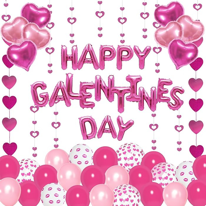 Amandir 105 Pcs Galentines Day Decorations, 16'' Happy Galentines Balloons Banner Hot Pink Foil H... | Amazon (US)