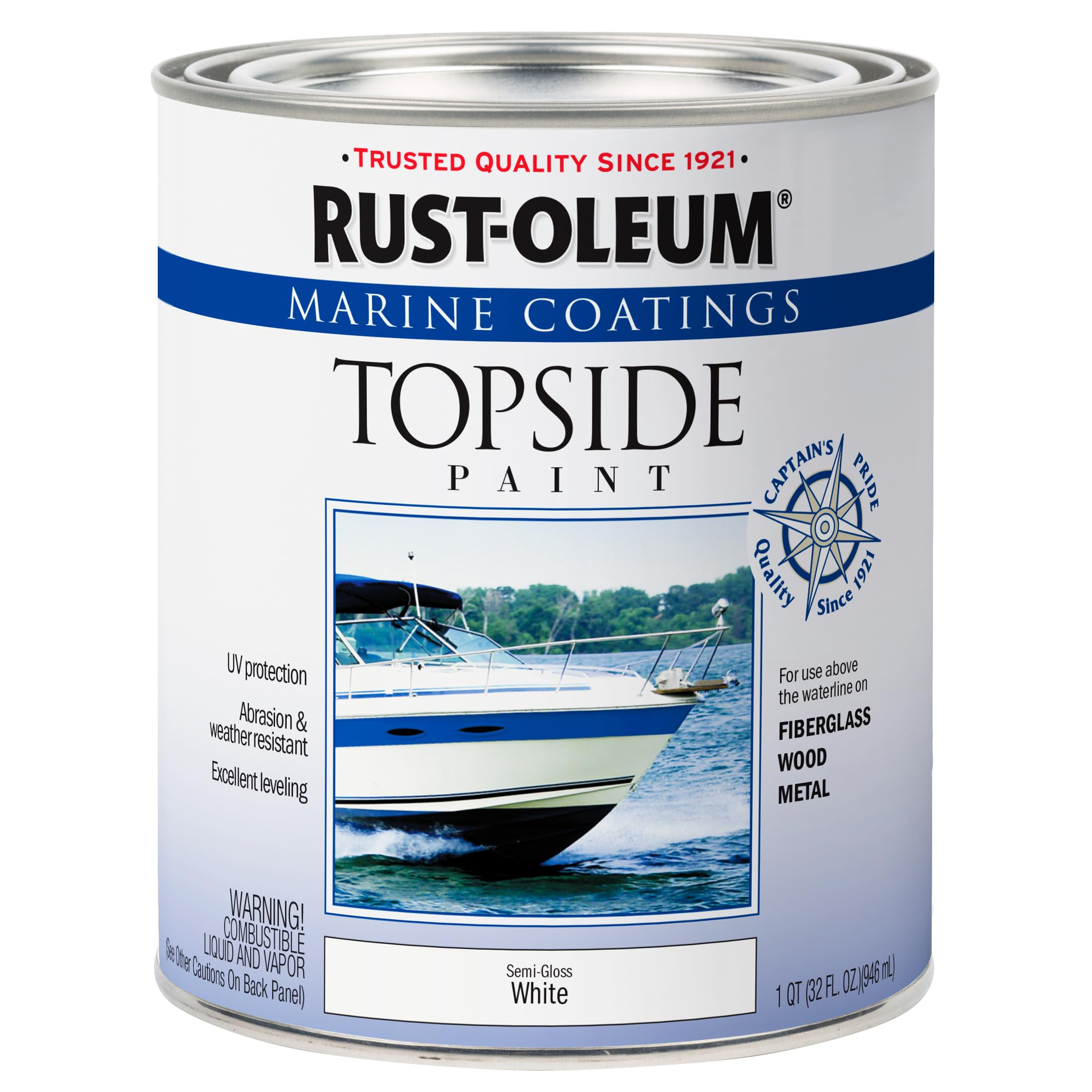 Rust-Oleum 207000 Marine Coatings Topside Paint, Quart, Semi-Gloss White 32 Fl Oz (Pack of 1) | Amazon (US)
