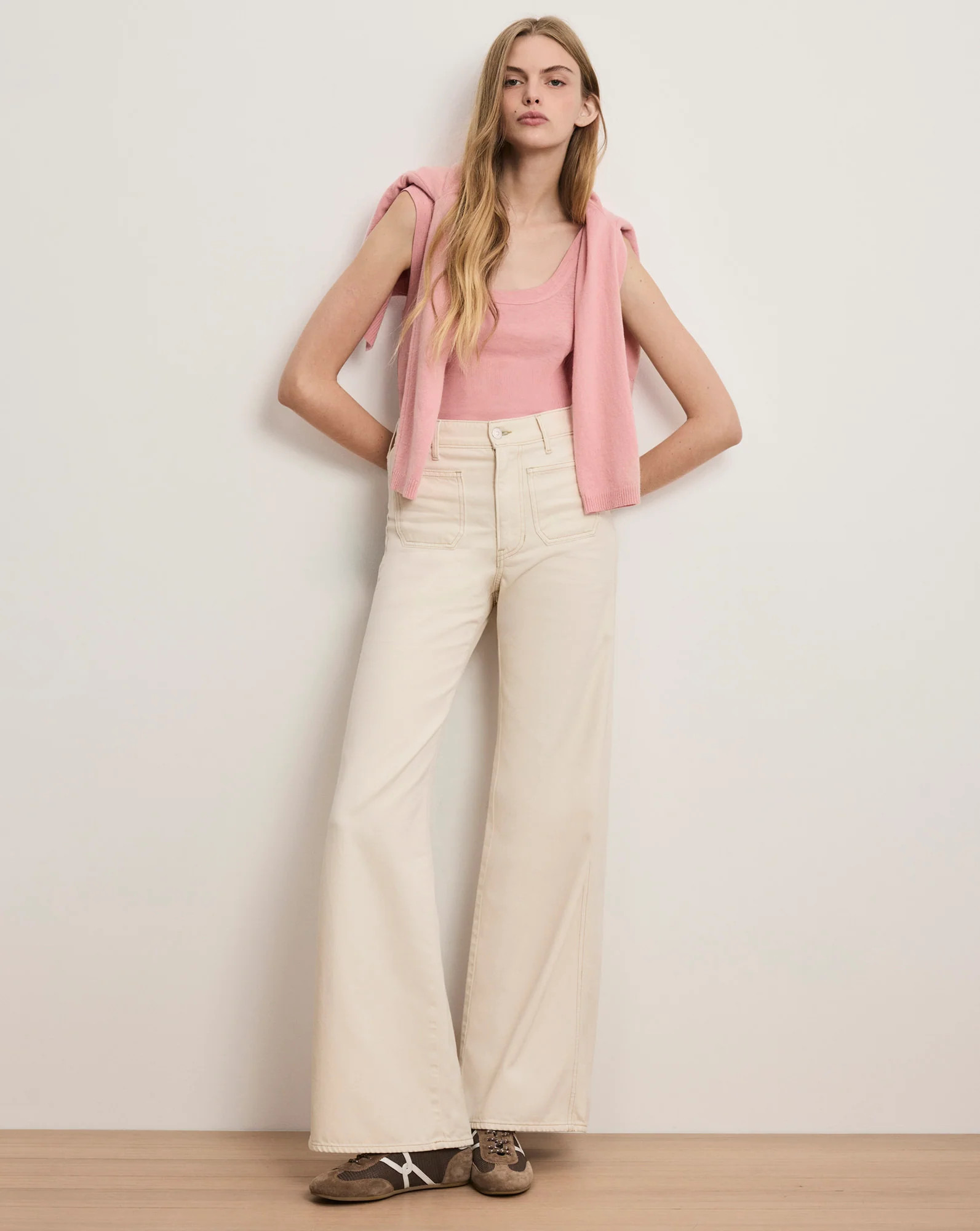 Kasey Patch-Pocket Wide-Leg Jean in Ecru | Veronica Beard | Veronica Beard