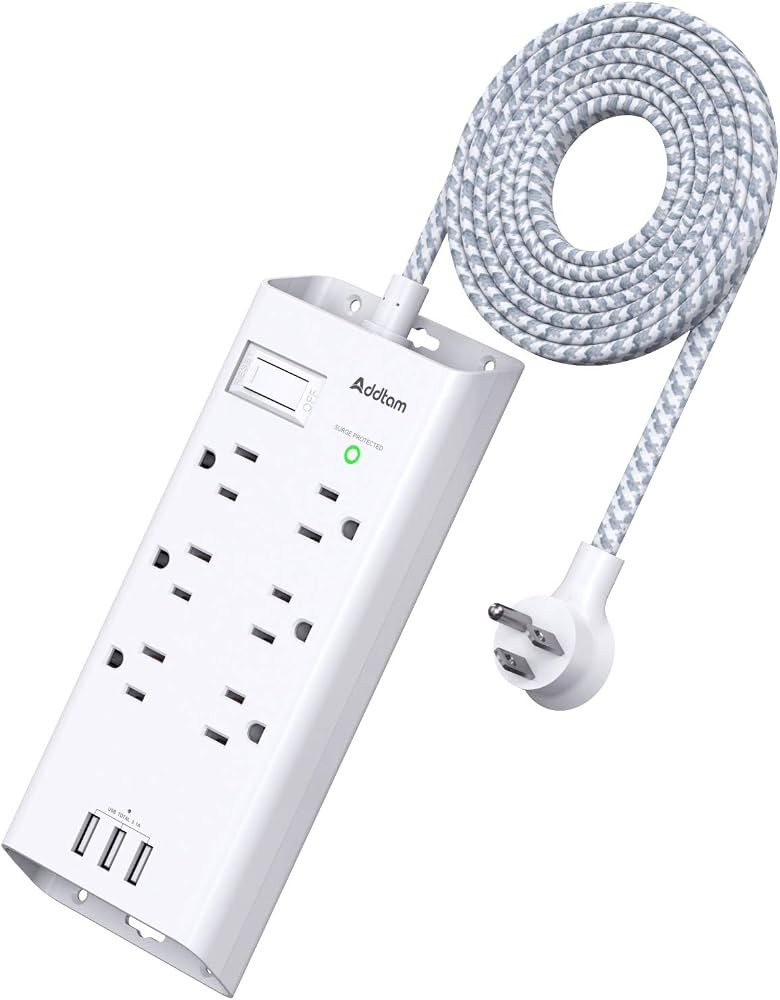 Addtam Power Strip Surge Protector 6 Outlets and 3 USB Ports 5Ft Long Extension Cord, Flat Plug O... | Amazon (US)