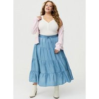 Tiered Chambray Maxi Skirt in Medium Blue-Denim | Torrid (US & Canada)