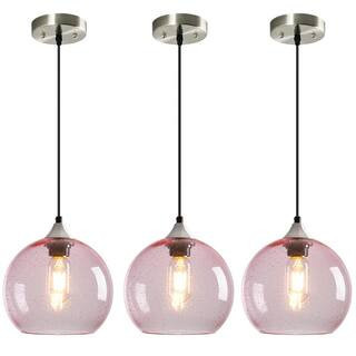 60w 3-Light Pink Glass Pendant Lights for Kitchen Island Bedroom Living Dining Room | The Home Depot