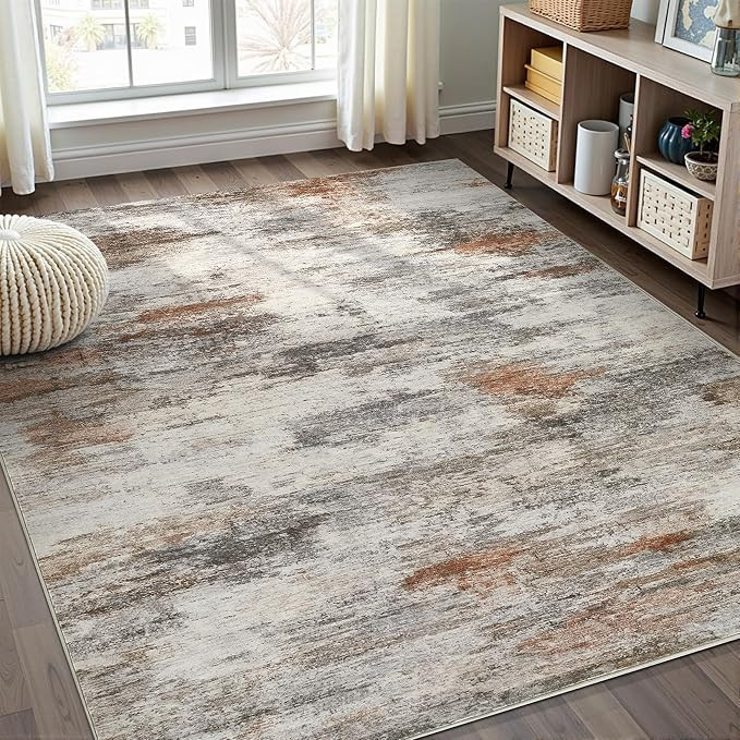 Boraya Area Rugs for Living Room: 5x7 Washable Neutral Modern Rug for Bedroom Large Soft Abstract... | Amazon (US)