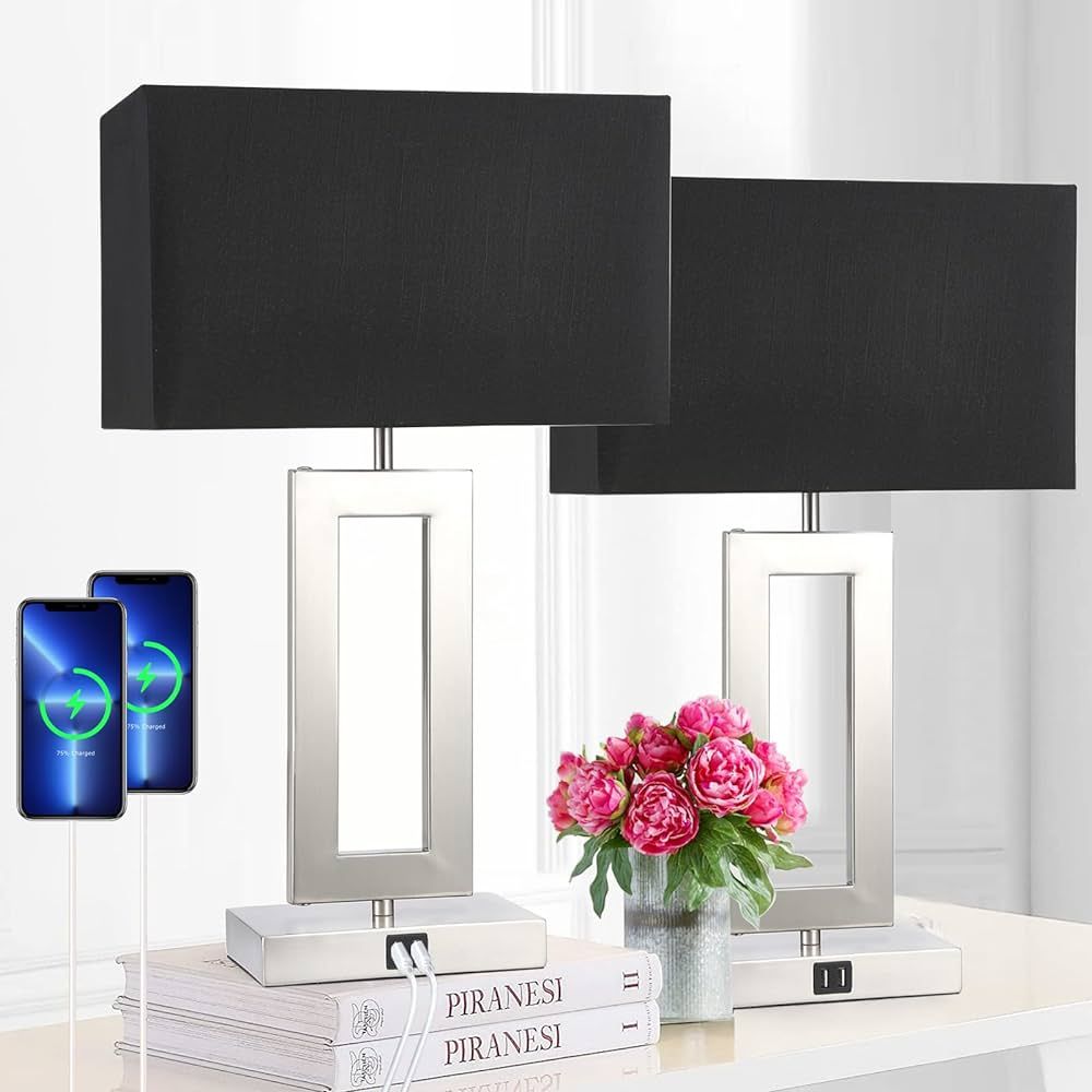 22'' Set of 2 Black Touch Table Lamps with 2 USB Ports, 3-Way Dimmable Touch Lamps for Bedroom Be... | Amazon (US)