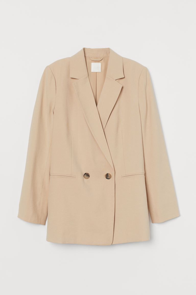 Straight-cut, double-breasted jacket with in woven fabric with notched lapels, buttons at front, ... | H&M (US + CA)