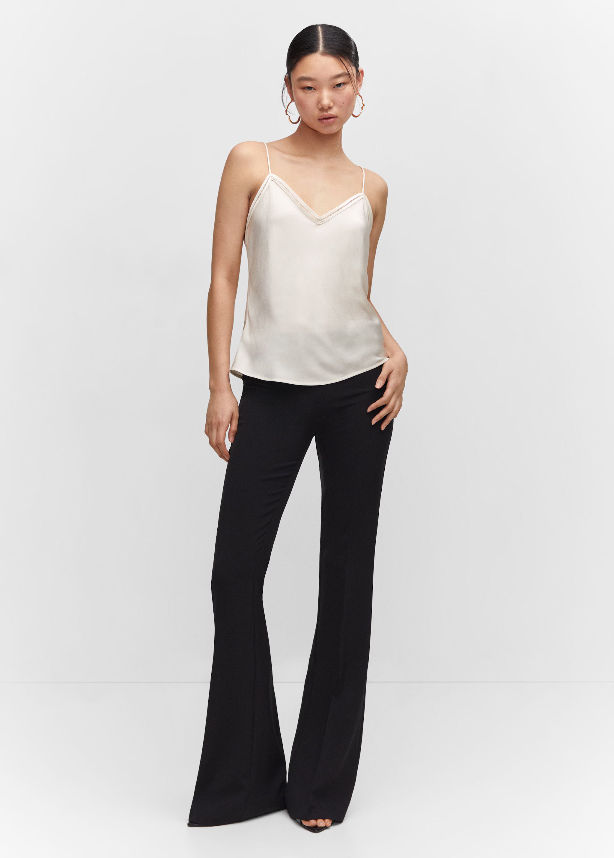 Satin lace top - Woman | MANGO USA | MANGO (US)