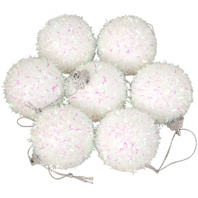 Northlight 7ct Iridescent Bristled Christmas Ball Ornament Set 1.5" - White/Pink | Target