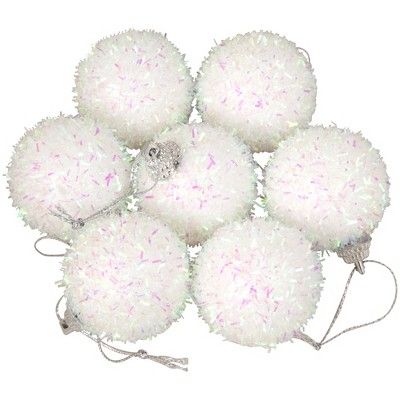 Northlight 7ct Iridescent Bristled Christmas Ball Ornament Set 1.5" - White/Pink | Target