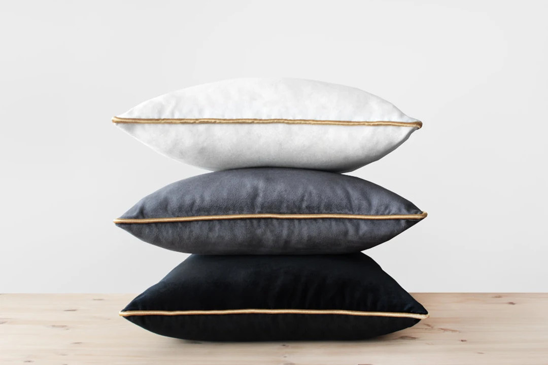 Velvet Pillow Cover with Gold Cording Black White Gray and Gold Pillows Velvet Throw Pillow Trimm... | Etsy (US)