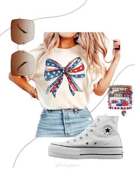 4th of July outfit idea with a graphic tee, jean shorts, red white and blue stacked bracelets, and high top converse sneakers

// Summer outfits 2024, summer dresses, floral summer dress, wedding guest dress, mom outfit ideas, summer outfit amazon, Amazon outfit ideas, casual outfit ideas, spring outfit inspo, casual fashion, amazon summer fashion, amazon casual outfit, cute casual outfit, outfit inspo, outfits amazon, outfit ideas, amazon shoes, Amazon bag, purse, size 4-6, casual summer outfits, casual outfit ideas everyday, summer fashion #ltkfindsunder100 

#LTKShoeCrush #LTKFindsUnder50 #LTKSeasonal