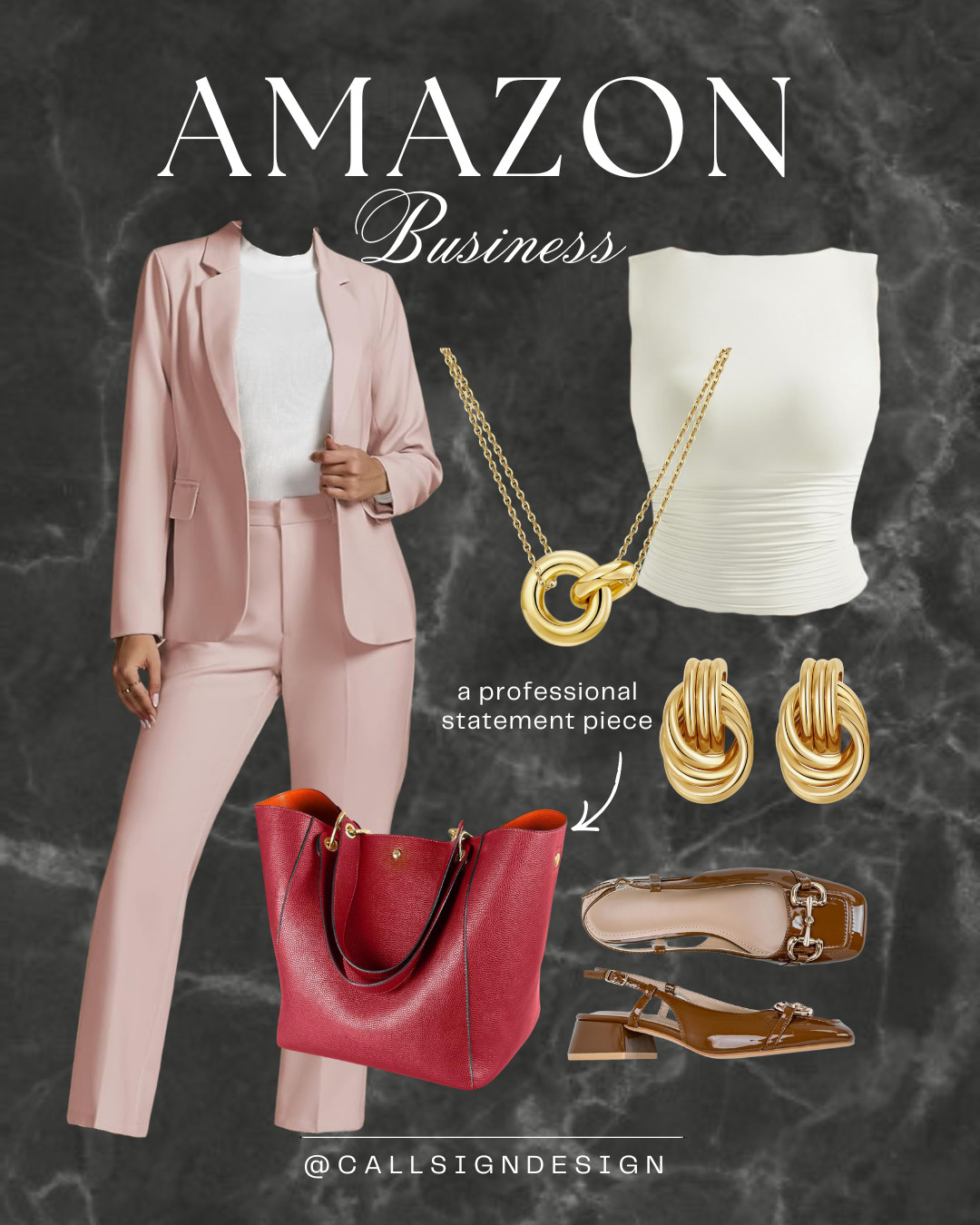 Power dressing with a pop 💼💗
Pink pantsuit styled with luxe gold jewelry for a polished finish. Added a bold red work bag to make it stand out.
Confident and classic, but anything but boring. 

 #LTKgrwm #LTKootd #LTKWorkwear