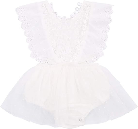 Newborn Infant Baby Girls Butterfly Sleeve Romper Clothes Ruffle Lace Bodysuit Tutu Dress Jumpsui... | Amazon (US)