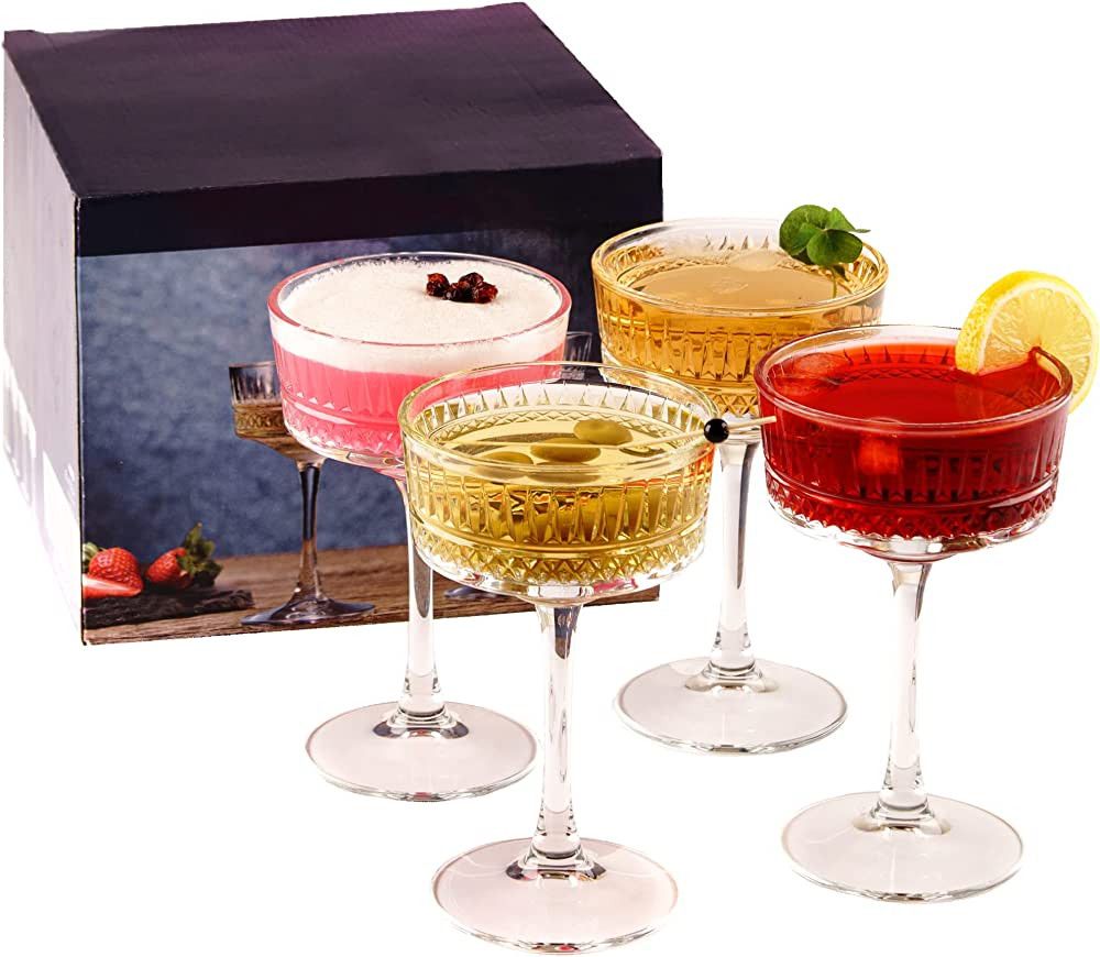 The Buybox Vintage Coupe Glasses Set of 4, Champagne, Cocktail, Martini, Wine Glasses, Long Stem ... | Amazon (US)