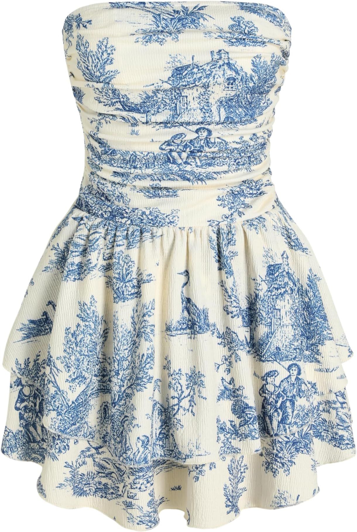 CIDER Toile de Jouy Shirred Ruched Mini Dress | Amazon (US)