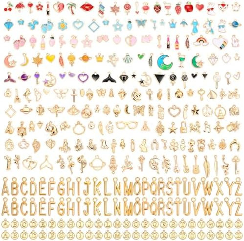 304Pcs Gold Charms for Jewelry Making, Assorted Bracelet Letter Charms for DIY Jewelry Making Nec... | Amazon (US)