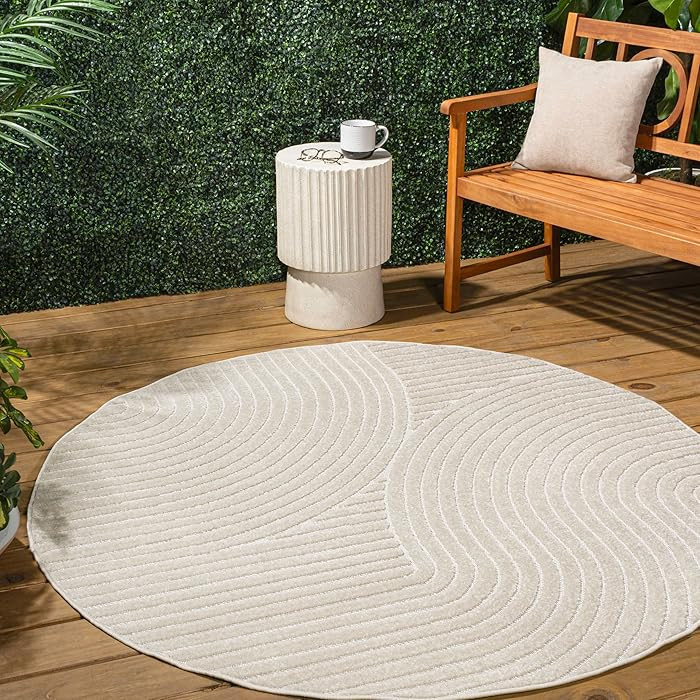 JONATHAN Y Hallie High-Low Curve Ivory/Cream 8' Round Indoor/Outdoor Area Rug, Minimalist, Pet Fr... | Amazon (US)