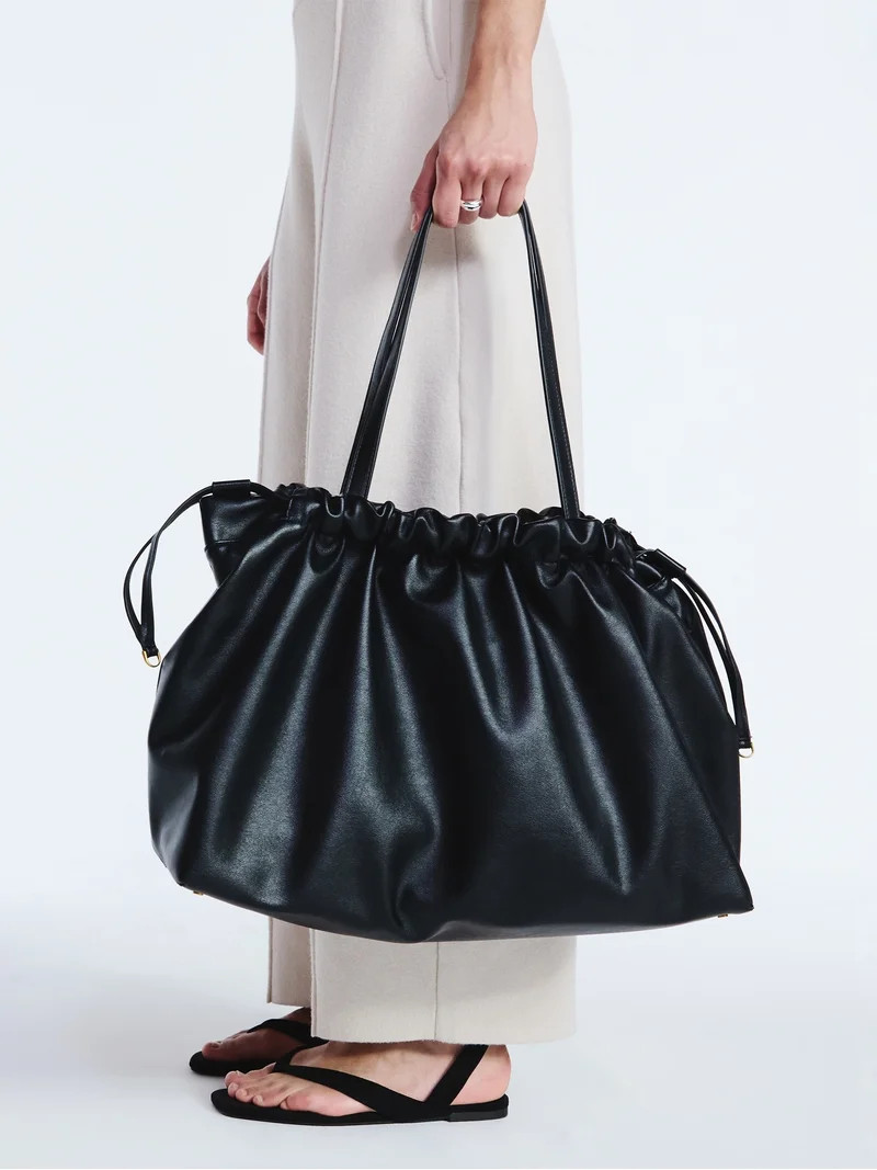 Scoop Women's Faux Leather Oversized Drawstring Pouch Tote, Black | Walmart (US)