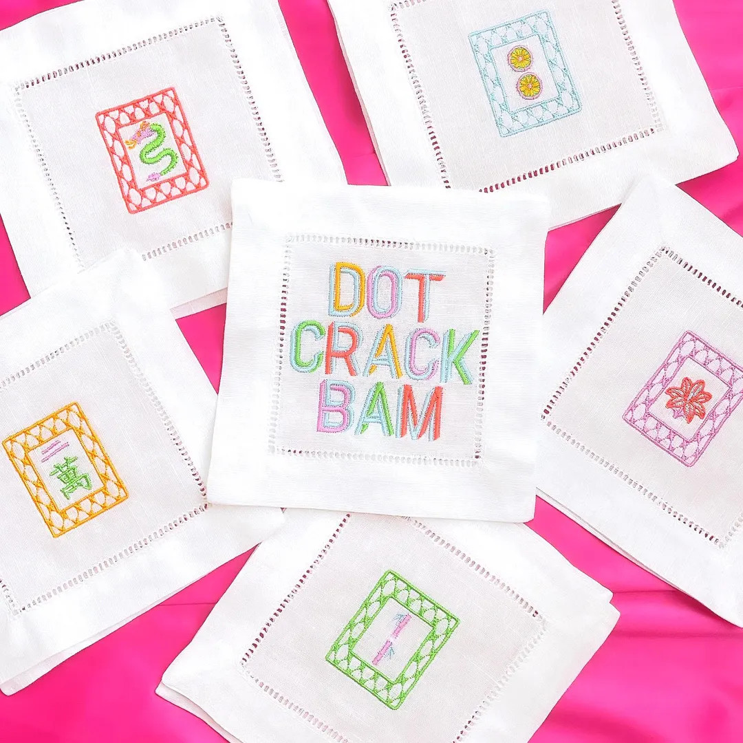 Embroidered Mahjong Tiles Linen Cocktail Napkins - Set of 6 | Etsy (US)