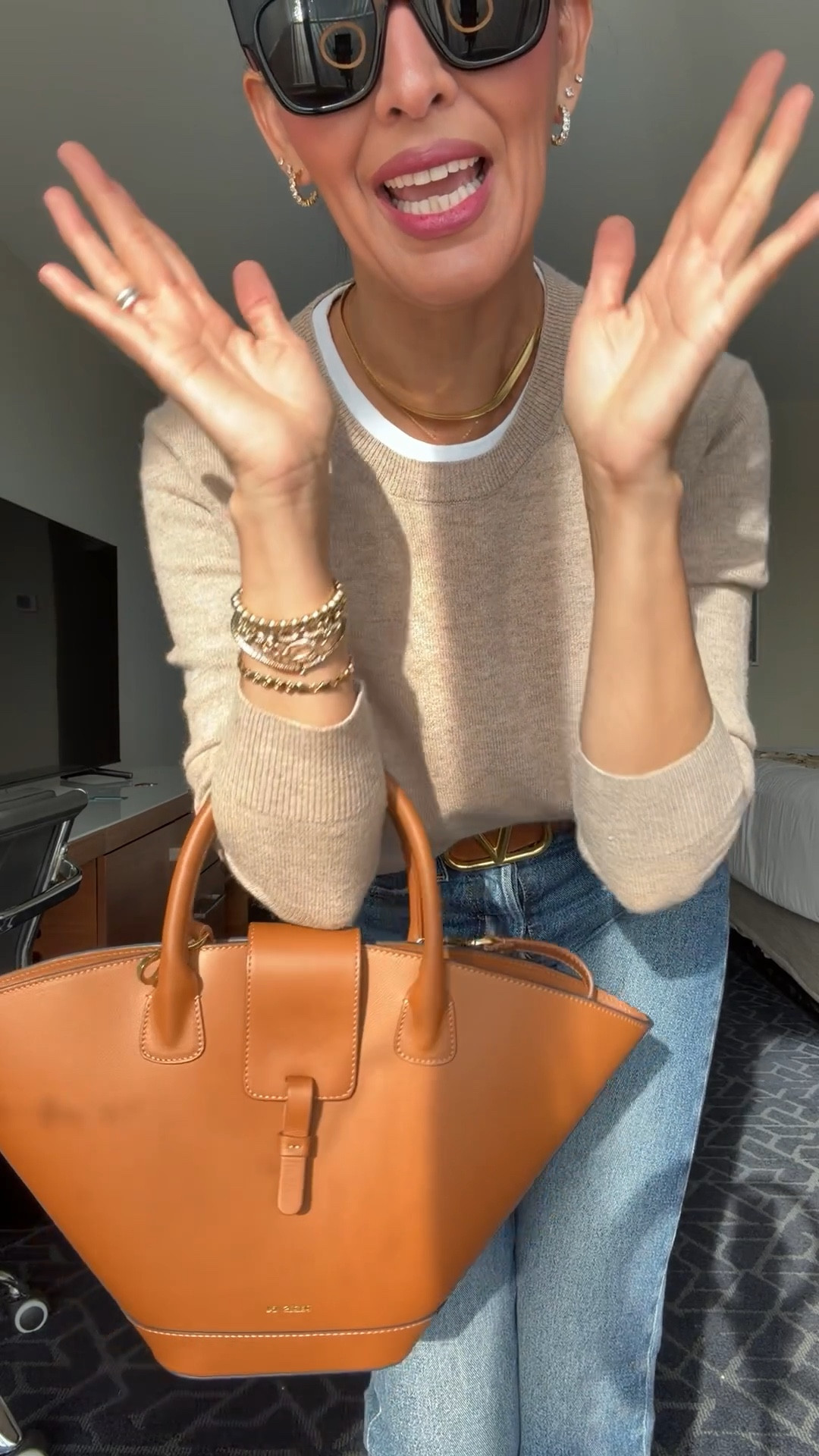 ‼️All details and sizing⬇️
👖Size 27x 30, there’s some stretch 
👚size M. Sweater size S, is super soft.
Size down in shoes, super comfy and the softest leather. 
Bag in caramel. 

#LTKootd #LTKSeasonal #LTKOver40