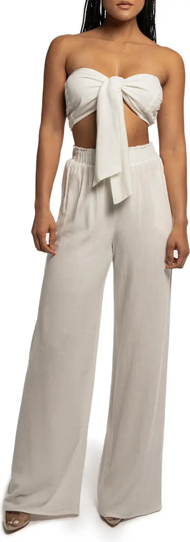 Two-Piece Strapless Crop Top & Wide Leg Pants Set | Nordstrom
