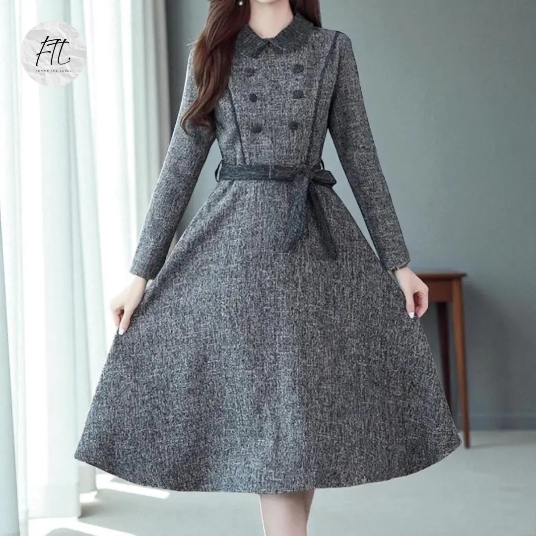 Winter Swing Wool Midi Dress for Women, Elegant Fit and Flare Grey Wool Dress, Warm Fall and Wint... | Etsy (US)