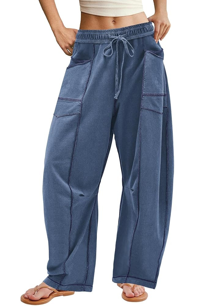 ReachMe Womens Barrel Sweatpants Baggy Wide Leg Pants Drawstring Travel Pants Casual Fall Outfits... | Amazon (US)