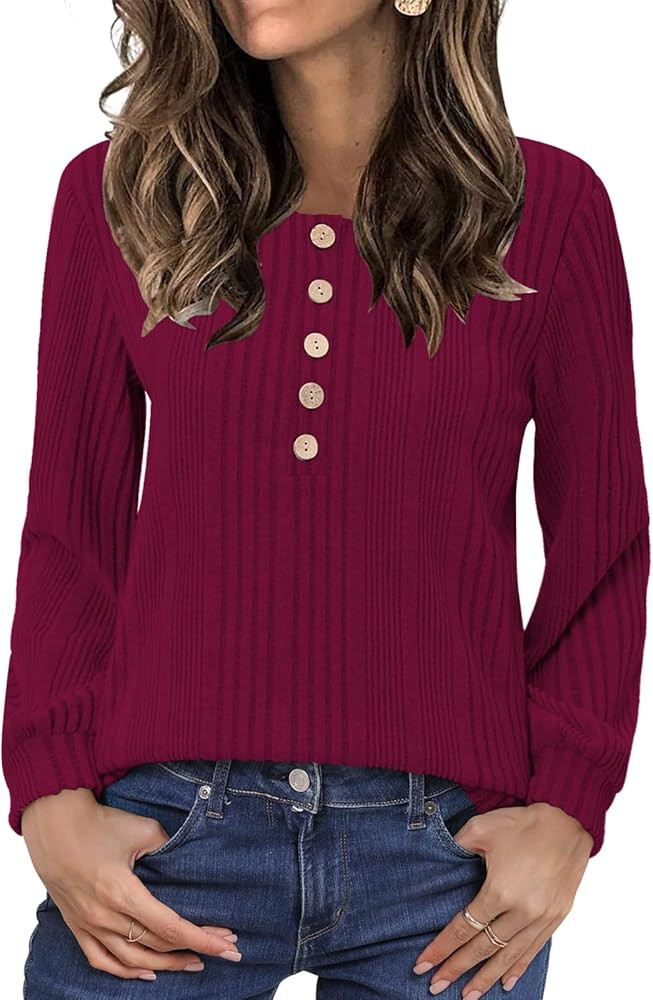 DouBCQ Long Sleeve Shirts for Women Lightweight Henley Sweater Fashion Casual Crewneck Tunic Tops | Amazon (US)