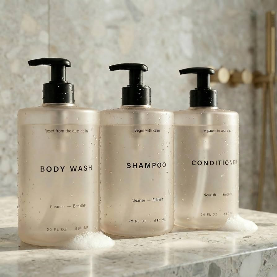 Stylish Shampoo & Conditioner Dispenser Set of 3-20oz Bottles with Pump | Amazon (US)