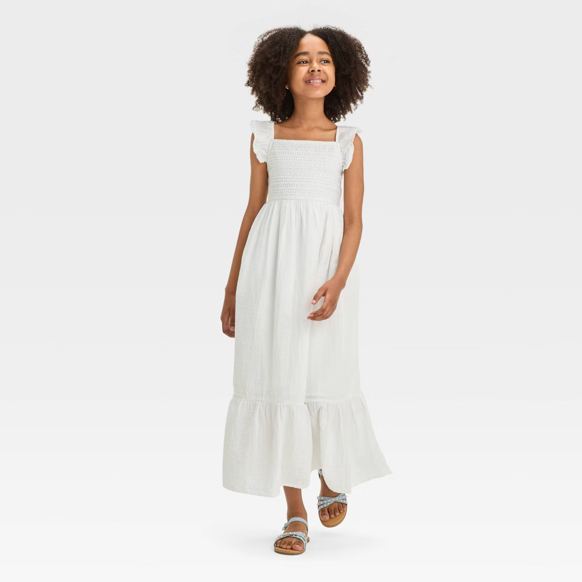 Girls' Flutter Sleeve Woven Maxi Dress - Cat & Jack™ White L Plus | Target
