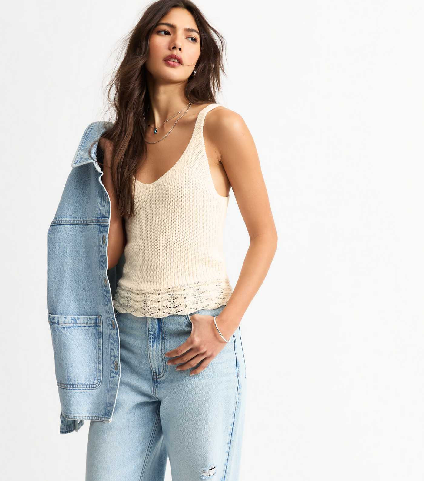 Cream V-Neck Knitted Vest | New Look | New Look (UK)