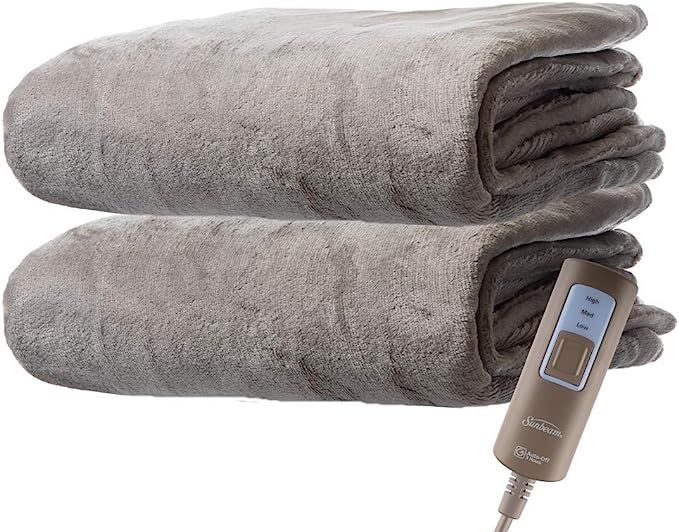Sunbeam Premium Soft Electric Heated Throw Blanket Velveteen Plush, Washable with 3 Heat Settings... | Amazon (US)