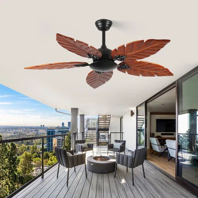 Tropical Ceiling Fan (No Light), Palm Leaf Indoor/Outdoor Ceiling Fan For Patio & Living Room, Reversible Fan, Black Bronze | Wayfair North America