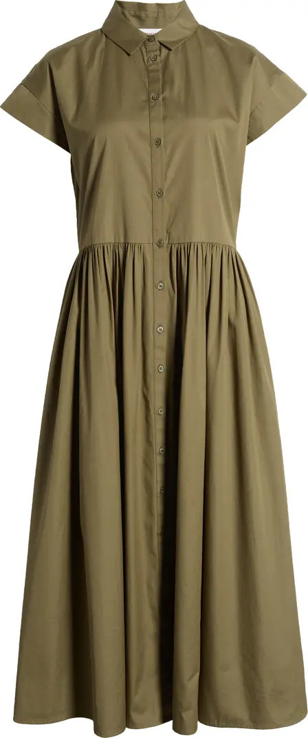 Nordstrom Drop Waist Button Front Cotton Midi Dress in White at Nordstrom, Size Xx-Large | Nordstrom