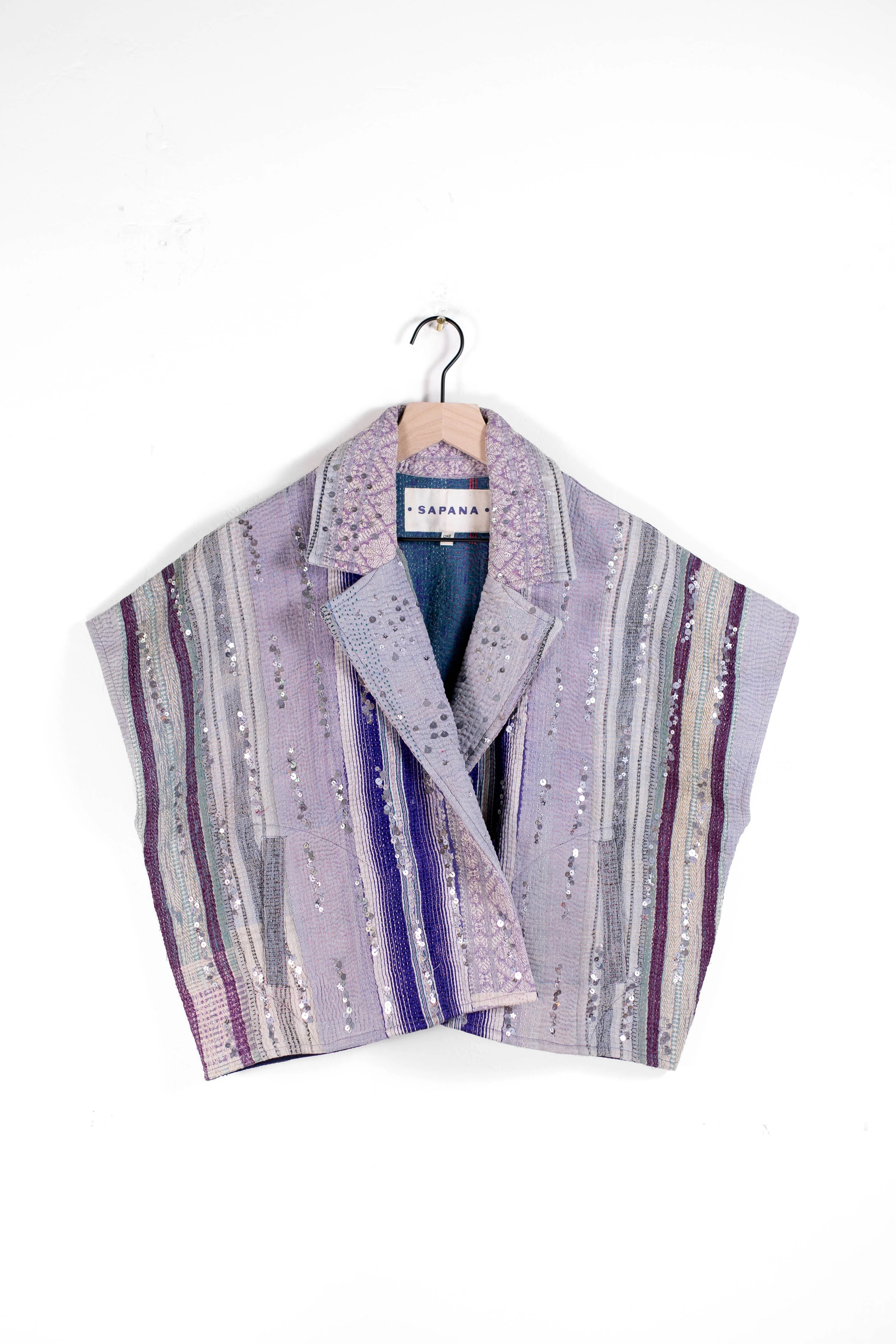Tara Crop Coat \u2013 Vintage Kantha Jacket with Hand-Applied Sequin Detail | Sapana | Sapana