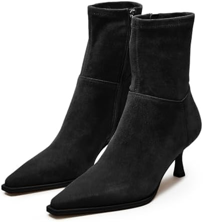 JORISTIMO Ankle Boots for Women Kitten Heel Short Boots Dressy Pointed Toe Booties Side Zipper | Amazon (US)
