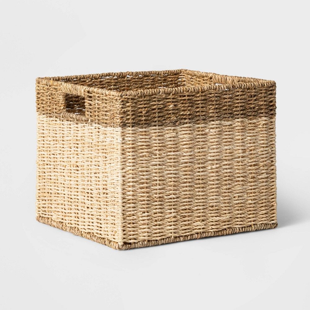 Large Palm Leaf and Seagrass Metal Crate White - Threshold | Target