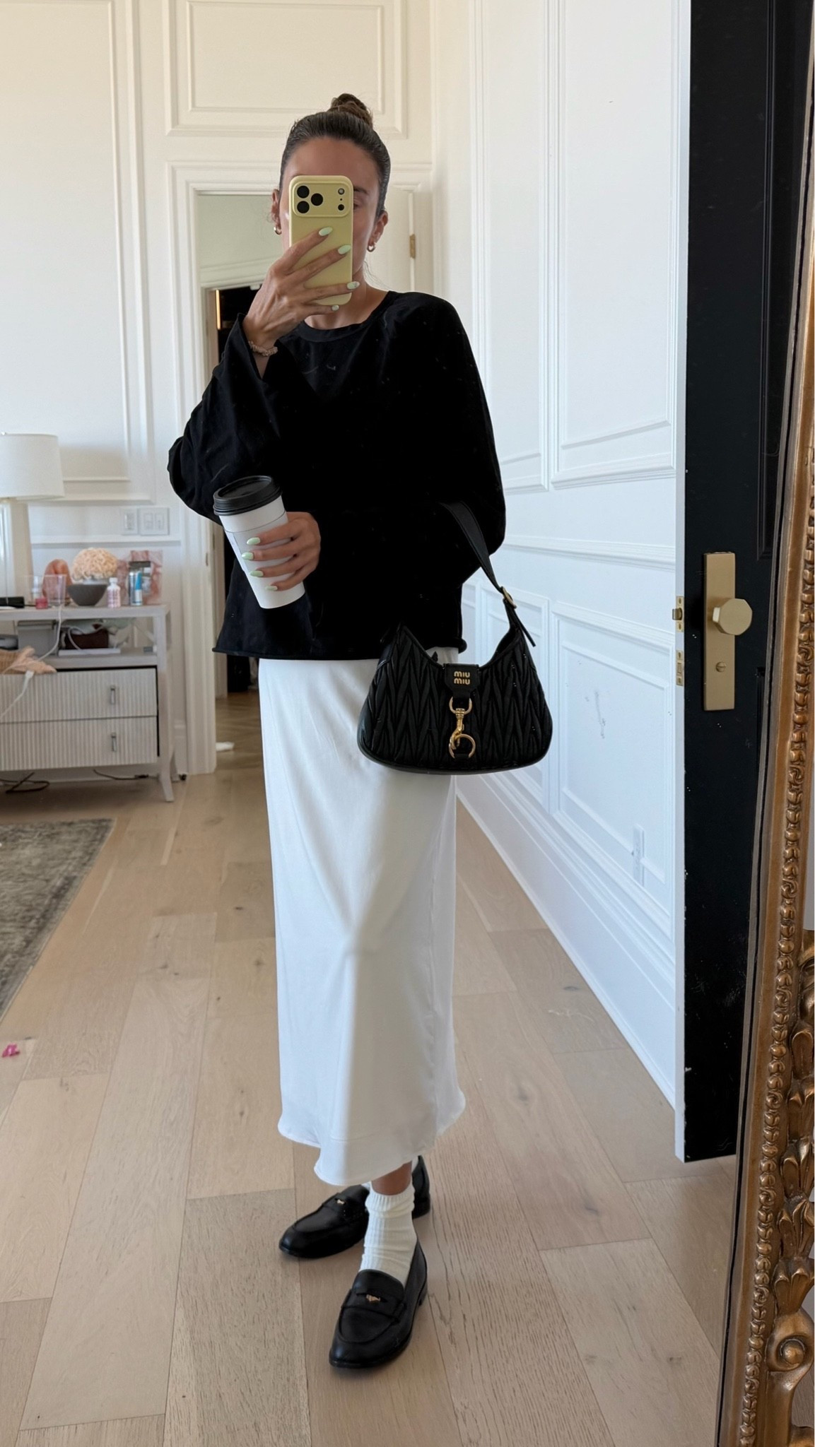 Pre fall outfit 〰️

White skirt from @abercrombie 
Black shirt from @Zara 
Black loafers from @Madewell

#LTKgrwm #LTKootd #LTKOver40