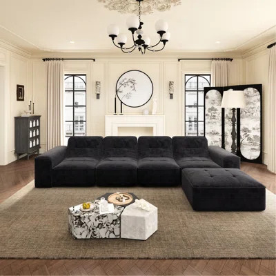 143.7" Modular Sectional Sofa Set With Removable Ottoman,Tufted Design, Deep Seat Couch, Chaise & Accent Chair,Modern DIY Sparkling Chenille Sofa For | Wayfair North America