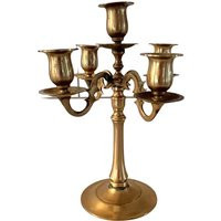 Vintage Solid Brass Five-Arm Candelabra With Unpolished Patina, Elegant Mid-Century Centerpiece Or Mantel Decor | Etsy (US)