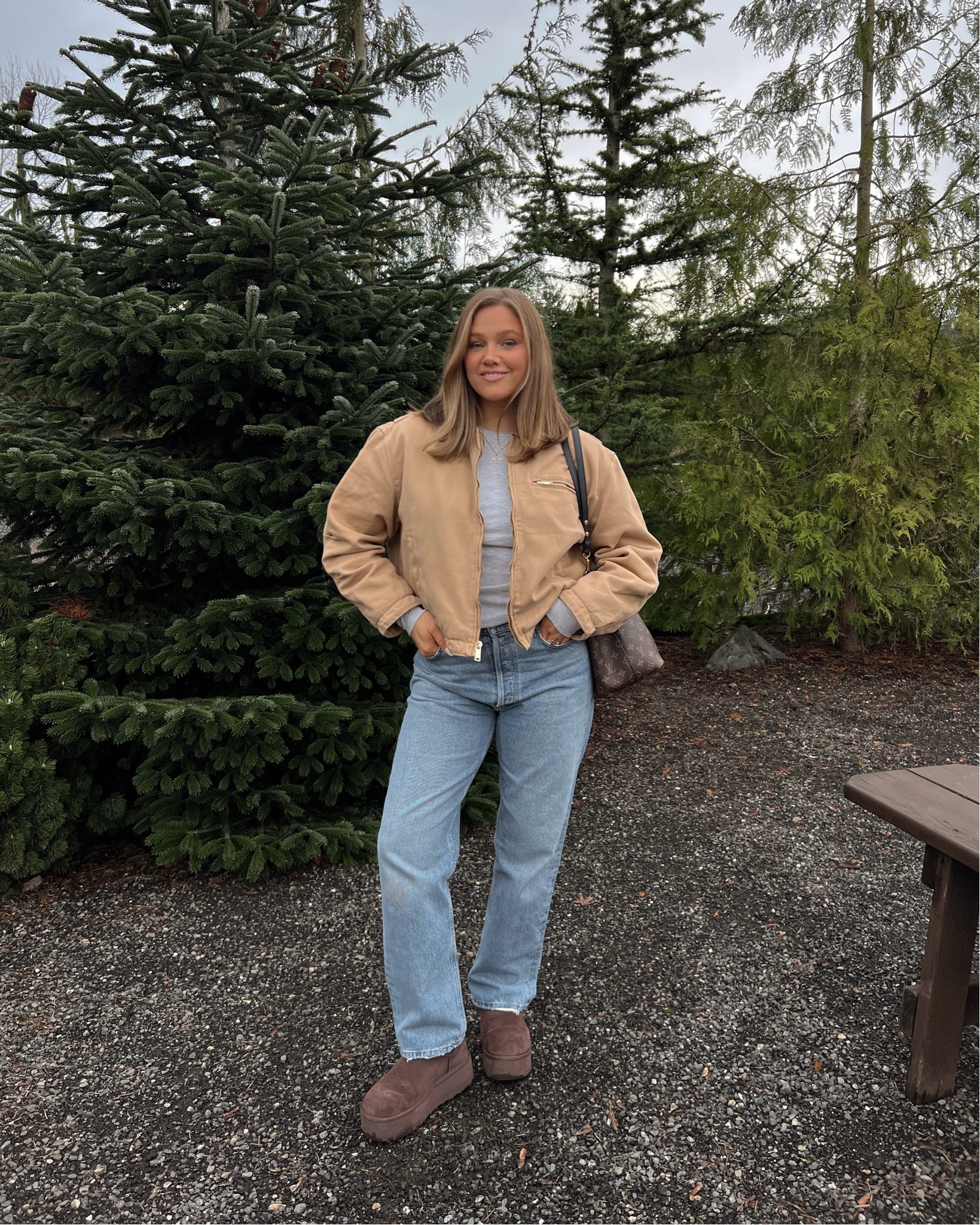 Abercrombie barn jacket is perfection wearing a medium it’s slouchy slightly and cropped and lined inside warm and sooo cute!!!! Jeans tts I didn’t size down but you could they do stretch over the day but I like that they aren’t too rigid. Uggs are true to size I’m an 8 and bought an 8! 

#LTKGiftGuide #LTKShoeCrush #LTKSeasonal