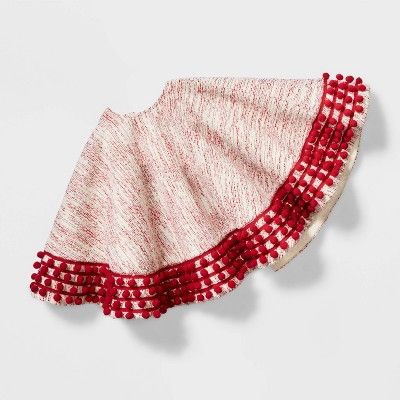 48in Speckled Felt with Poms Christmas Tree Skirt Red/White - Wondershop&#8482; | Target
