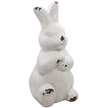Ceramic White Bunny Rabbit Statue Figurine Easter Spring Decoration Antique Vintage with Distress... | Amazon (US)