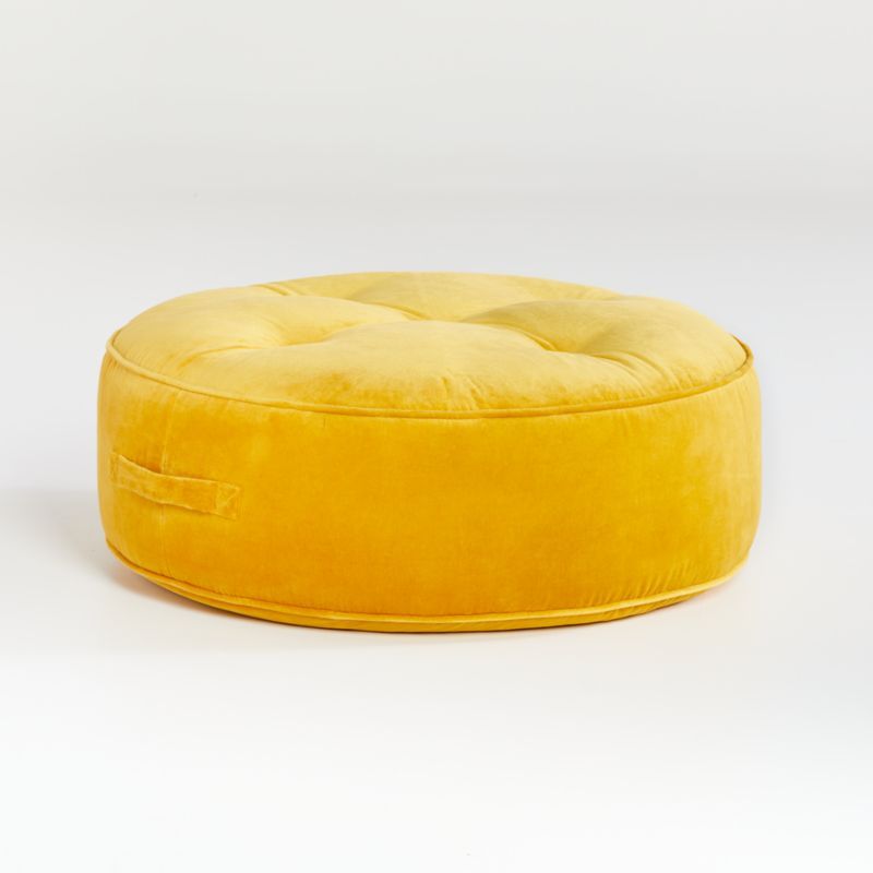 Yellow Velvet Flat Pouf + Reviews | Crate and Barrel | Crate & Barrel