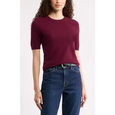 Nordstrom Cashmere Short Sleeve Crewneck Sweater in Olive Woodland at Nordstrom, Size Small | Nordstrom